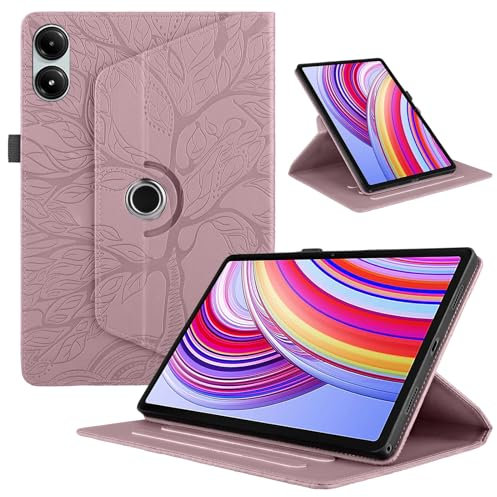 TEDTIKJT Funda para Xiaomi Redmi Pad Pro 12.1 2024 Tabletas Funda Cuero PU 360°Rotación Soporte Flip Case Tabletas Cover Xiaomi Redmi Pad Pro 12.1 Carcasa, Oro Rosa Árboles
