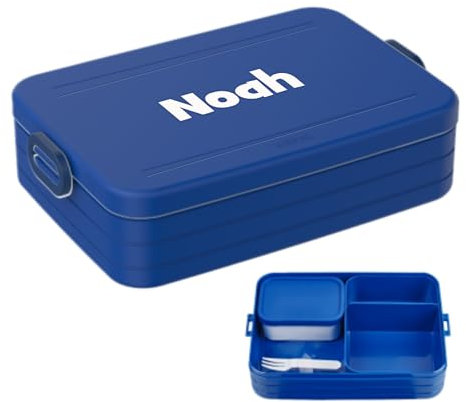 Mepal Brotdose mit Namen To Go - Personalisierte Bento Lunchbox - Für 4 Sandwiches oder 8 Brotscheiben - Brotbox Erwachsene - BPA-frei & Spülmaschinenfest - 1500 ml - Large - Vivid blue