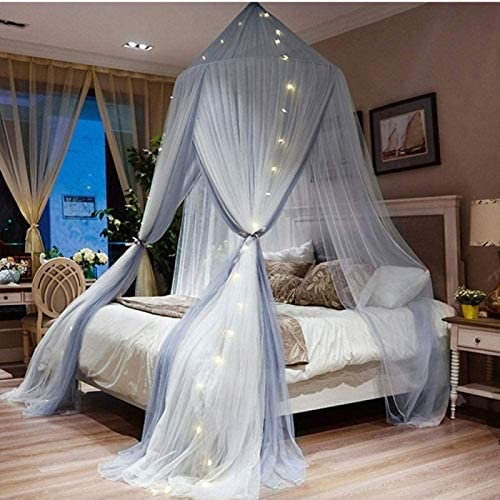 Princess Dome Moskitonetz mit LED-Lichterkette, Doppelbett-Überdachung, Doppellagiges Garn, hängendes Bettzelt, Mückenschutz für Einzel- bis Kingsize-Betten, ideal für Schlafzimmer, dekorati