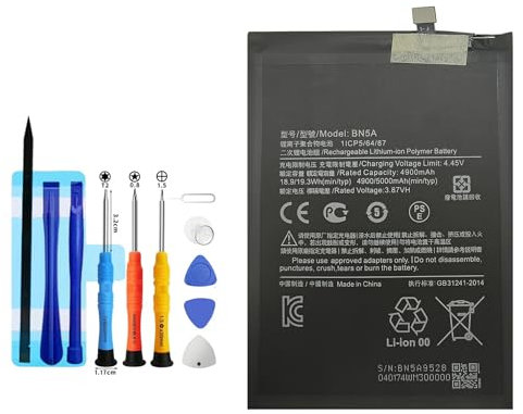 Vvuilsty BN5A Batterie de rechange, rechargeable, pour Xiaomi Poco M3 Pro 5G, Redmi Note 11 4G, Note 10 5G, 0 cycles, compatible avec Xiaomi Poco M3 Pro 5G, Redmi Note 11 4G, Note 10 5G, avec kits