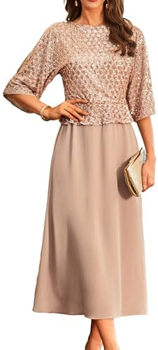 GRACE KARIN Pailletten Kleid Gold Elegant Kleid Damen Glitzer Hochzeit Cocktailkleid Damen Maxi M Champagner Gold -1