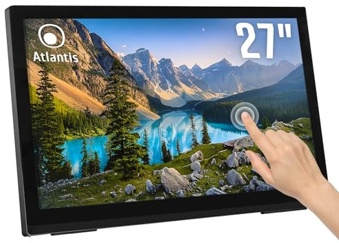 ATLANTIS A05-T27A-VHDM Monitor Touch 27 pollici, Touchscreen 10 tocchi, Full HD 1920x1080, HDMI VGA DP, inclinabile 15°-50°, Vetro Protettivo 7H, Contrasto 1000:1, Angolo 178/178,Vesa 100