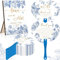 Roowest 101 Pcs Wedding Fans Gifts for Guests 100 Pcs Wedding Hand Plastic Fans and a Table Sign for Bridal Shower Party Favor Appreciation(Blue and White,Floral)