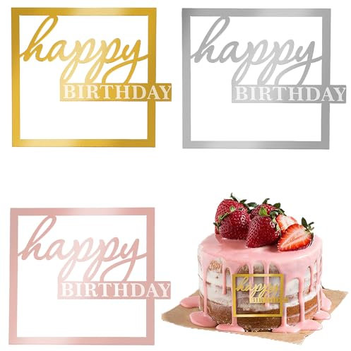 Happy Birthday Tortendeko 3 Stück Acryl Cake Topper Geburtstag Hohle Happy Birthday Torten Deko für Geburtstag Hochzeit Jahrestag Party Dekoration Gold Rosa Silber