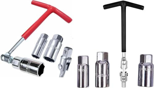 Mr. Gadget's Solutions 4PC T-Bar Spark Plug Spanner Wrench Set – Heavy Duty Removal Tool with 16mm, 18mm, 21mm Sockets for Efficient Spark Plug Maintenance in Cars, Motorcycles, Lawnmowers, and Small