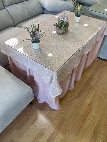Ropa Chenilla de Mesa Camilla Rectangular (Rosa) con 8 Pliegues - Incluye tapete - Medida 120 x 70 cm (72 cm de Altura) - Falda Mesa Camilla, Enaguillas, Ropa Chenilla (120 x 70 cm (72 cm de Alto))