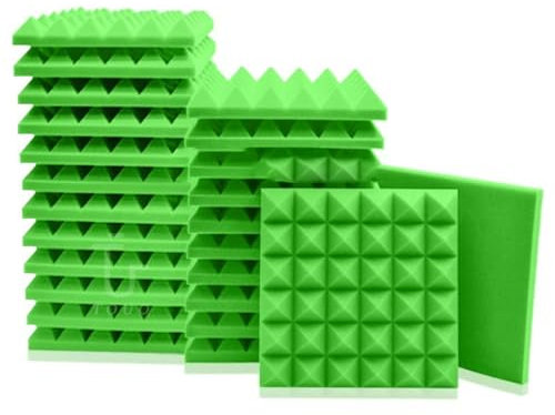 Akustikschaumstoff, 6/12/24 Stück, Pyramiden-Schallschutz-Schwammpolster, hochdichter, schallabsorbierender Schaumstoff, Akustische Behandlung für Trommelräume, Grün, Mittlere Dichte, 6 Stück mit Bän