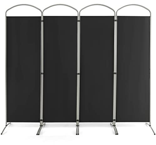 LIFEZEAL Separè 188cm a 4 Pannelli, Divisorio Interno, Esterno, Paravento Mobile, Pieghevole, Parete Divisoria, Telaio in Metallo, Base Stabile, Protegge Privacy, Separatore di Spazio, Byobu, Nero