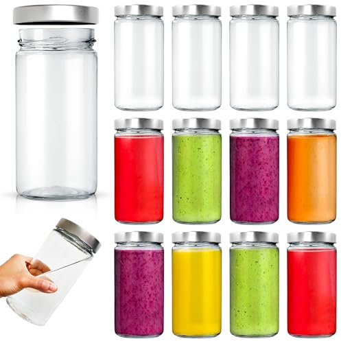 Glass Mason Jars with Lids 750ml - 12 Pack, Leakproof Glass Bottles with Lids for Airtight Seal, Drinking Bottle Ideal for Smoothies, Milkshakes, Sauces, Food Storage, Juices, Beverages, Infused Water