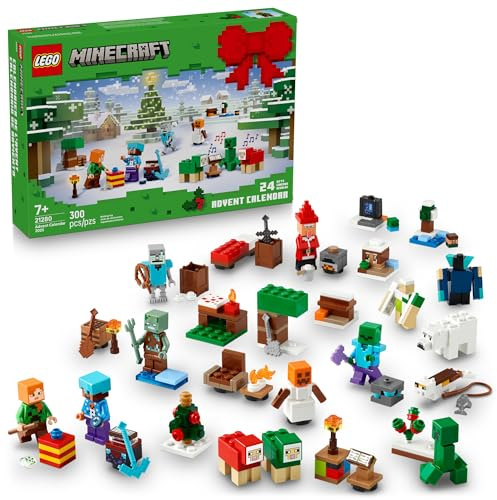 Lego 21280 Minecraft Adventskalender 2025 - Bauspielzeug für Kinder Urlaub Countdown Set für Jungen & Mädchen ab 7 Jahren - 24 baubare Überraschungen & 8 Minifiguren für Gamer - Sammlerstück