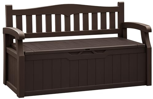Flamaker 80 Gallon Storage Bench Outdoor Indoor, Durable All-Weather Seating with Hidden Storage, Lockable Deck Box for Garden, Patio, Poolside (Brown)