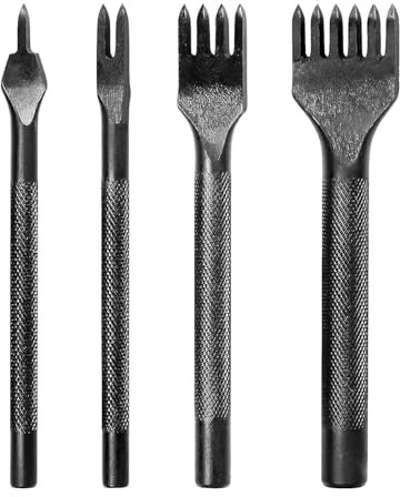 KEWAYO Juego de 4 perforadoras de cuero de acero aleado | 1/2/4/6 dientes (5 mm) | Herramienta de perforación profesional para cinturón, pulsera, cuero grueso | Herramienta afilada para bricolaje con