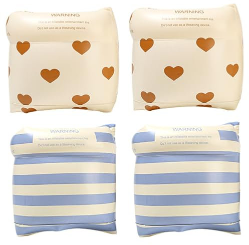 Floaties de Brazos inflables para niños y Adultos 2 Pares de Bandas de Brazo de natación de corazón y Rayas con válvula Alta flotabilidad sin Fugas Equipo de Entrenamiento de natación de PVC para PIS