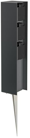 ledscom.de Garten-Steckdosen-Säule POMI mit Erdspieß für außen, IP44, 3-Fach, anthrazit, eckig, 33cm