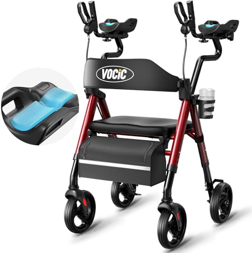 VOCIC Z22 Rollator faltbar und leicht mit Sitz,gepolsterten Unterarmstützen