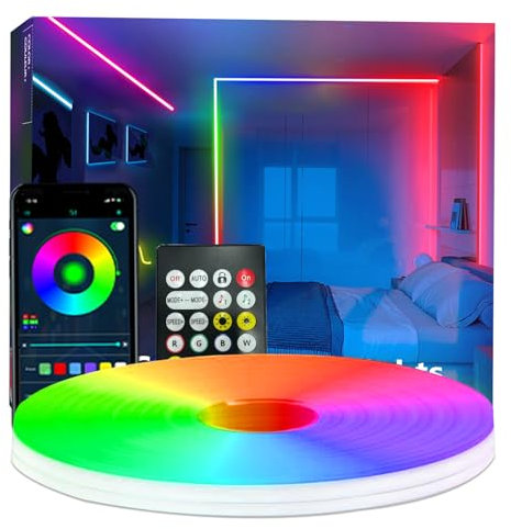 Bvokon 10 m Neonstreifen, RGB-IC, flexible LED-Lichtsteuerung mit App/Fernbedienung, Farbwechsel, IP65 wasserdicht, Musik-Synchronisations-Lichtleiste für Schlafzimmer