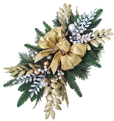 Amosfun Decoración colgante de arco de escalera, decoraciones de Navidad, decoraciones colgantes de Navidad, barandilla, decoración de lazo de Navidad, adornos de decoración de fiesta, decoración de