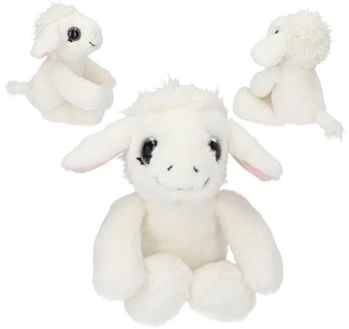 Depesche 13519 SNUKIS - Kuscheltier Lamm, in Weiß, mit glitzernden Augen und Schlappohren, ca. 25 cm großes Plüschtier