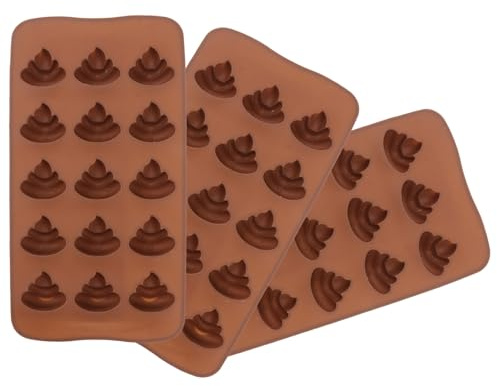 Lustige Kackformen aus Silikon 3 Stück für Backen und Eiswürfel | Lebensmittelechtes Silikon, Wiederverwendbar, Mikrowellen und Ofenfest, 15-fach Form, Kaffeefarben