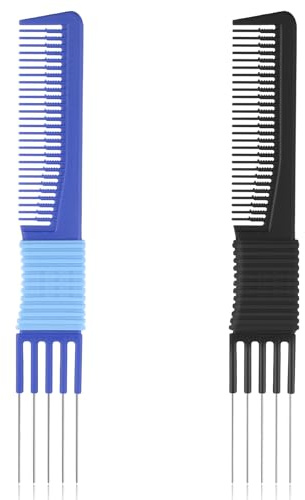 2Pcs Teasing Comb with Pick Hair Pick Comb for Hair Backcombing Styling Lifting Combs for Women Men Curly Hairs with Prongs on, Fluffing Combs for Fine Hairs