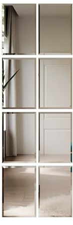 BD Art Dekorative Wandspiegel mit Facettenschliff 8 Stück 21x30 cm Facettierte Klebespiegel – Selbstklebende Spiegelfliesen ohne Bohren – Ganzkörperspiegel für Tür & Schrank