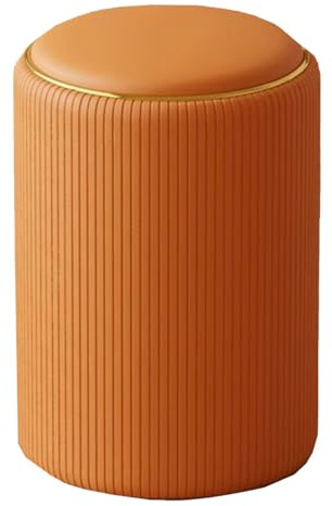 ZJYIGOWL Runder Gestreifter Hocker Mit Deckel Aufbewahrungshocker Fußhocker Platzsparende Aufbewahrungsbox Für Wohnzimmer Ledercouch-Fußstütze Mit Verstecktem Stauraum(Orange)