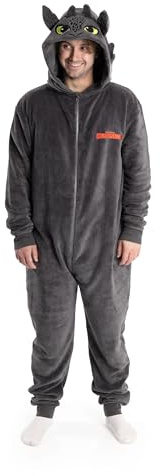 How To Train Your Dragon Toothless Grey Onesie | Long Sleeve Zip-up Cosy Fleece Loungewear with 3D Hood | Unisex Adult Costumes | Dreamworks Dragons Merch