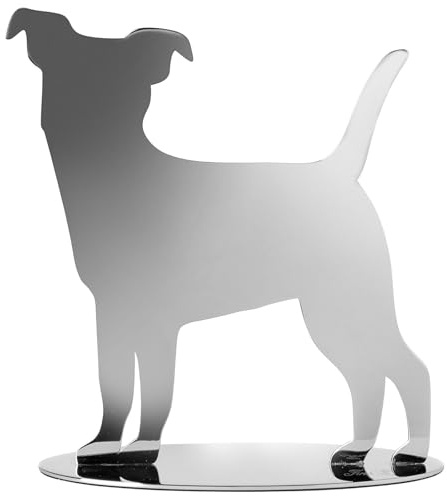 Fink Deko Hund 15 cm aus Edelstahl - glänzende Jack-Russel-Figur als Moderne Metallskulptur, dekorativer Aufsteller für Regal, Sideboard, Fensterbank oder Wohnraumgestaltung