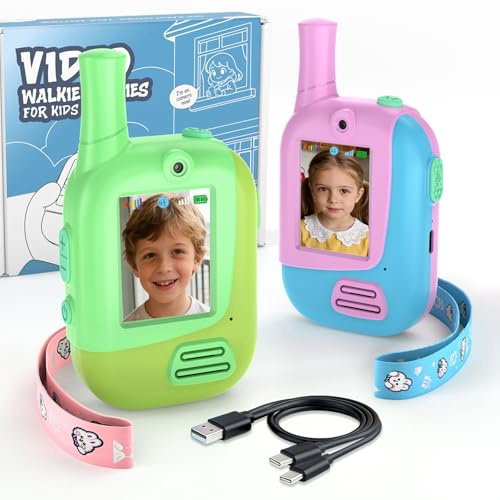 Video Walkie Talkie Kinder 2er Set ab 3‑12 Jahren, Walkie‑Talkie Aufladbar | Walkie Talkie mit Video, 2 Zoll Display, Lustige Stimmmodi, Geschenke für Jungen und Mädchen, Camping, Spielplatz, Spielzeit