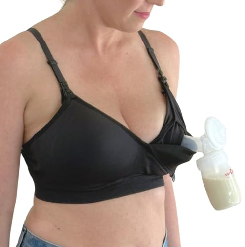 Supermom Silhouette with Removable Pads, Pumping Bra Hands Free, Adjustable Pumping & Nursing Bra for All Breast Pumps, Black, M
