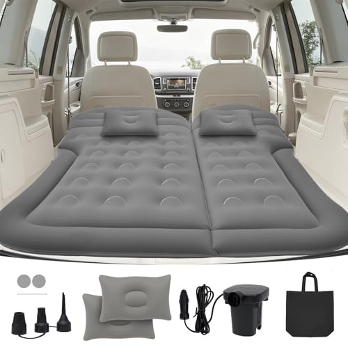 Adirigo Auto Matratze, Tragbar SUV Auto Luftmatratze mit Pumpe, Grau | Beflockt Automatratze, Robuste Tragfähigkeit, Faltbar & Komfortabel, für Kofferraum Rückbank Reisen Camping Outdoor
