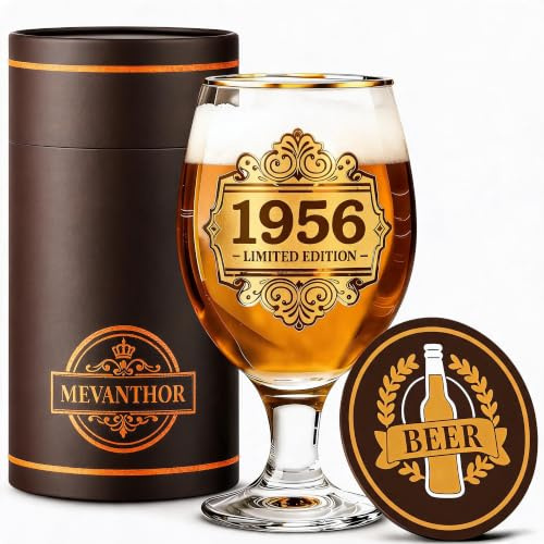 Geschenk 70 Geburtstag Mann, 1956 Jahrgang Bierglas, 400ml | Geschenkbox, Vatertag Geschenkideen Deko, für Papa Ehemann Onkel Bruder Geburtstagsgeschenk