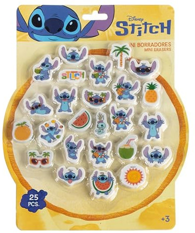 Stitch – Set mit 25 Mini-Radiergummis für Kinder – Radiergummis Fantasie Disney Stitch – Schulbedarf Kinder – Geschenkidee Geburtstag oder Schule