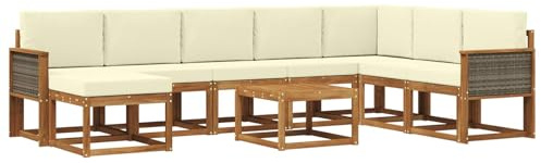 vidaXL Outdoor-Sofagarnitur 9 pcs Natur und Creme Massivholz Akazie, Moderne Garten-Sofaset, wetterresistent, Lounge für den Garten, Akazienholz, Bequeme Sitzgelegenheit draußen
