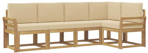 vidaXL Outdoor-Sofagarnitur mit Kissen 5 pcs Weiß und Beige, Garten, modernes Outdoor-Sofa, wetterfestes Lounge-Möbel, perfekte Terrasse für gemütliches Sitzen