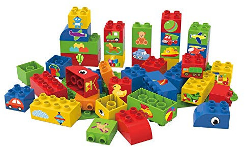 BIOBUDDI Farbige Bausteine mit Bildern für Jungs, 40 Teile, 1 Platte, 100% kompatibel mit Lego & duplo, klimaneutral hergestellt in EU (Niederlande), 85% Bioplastik, BB-0006