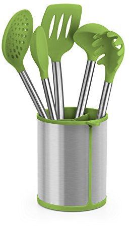 BRA Prior Conjunto de 5 Utensilios de Cocina y carrusel Compuesto Aptos para el Contacto con los Alimentos, Acero Inoxidable 18/10 y Silicona, Verde, 14.5x15x37.5 cm