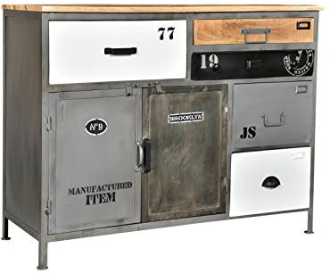 Woodkings® Sideboard Pinetown Metall recyceltes Massivholz antik, Anrichte Vintage, Design Kommode 5 Schubladen, Industrial Möbel Metall Holz Mix
