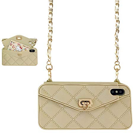 UnnFiko Wallet Case Compatible with iPhone, Cute Light Luxury Bag Design, Purse Flip Card Pouch Cover Soft Silicone Case with Handstrap Long Shoulder Strap (iPhone 6 Plus / 6s Plus, Khaki)