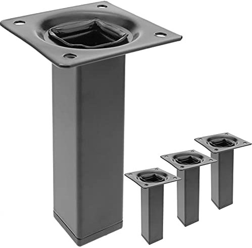 PrimeMatik - Pieds de Table carré pour Meubles et Bureau en Acier Noir 10cm 4-Pack