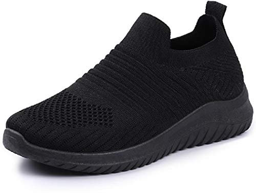 IDEAL ONLINE Womens Walking Shoes Fashion Running Sneakers Breathable Lightweight Shock Absorbing Sport Cross Trainer Shoe (UK 3 / EU 36, Black)
