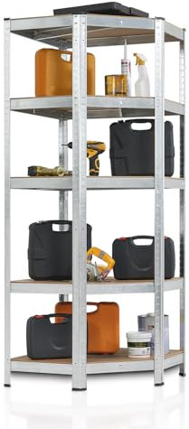 Juskys Eckregal Lagerregal Corner Basic 180 x 70 x 40-70 cm (HxBxT) - 875 kg - 5 Böden - Metall verzinkt - Schwerlastregal Steckregal Kellerregal (Silver)