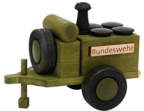 Dekohelden24 Holz Räucherfigur Gulaschkanone - Bundeswehr - in grün/schwarz, L/B/H: 18 x 11,5 x 13 cm.
