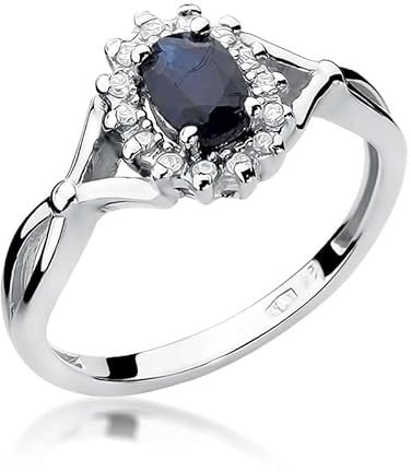 Damen Ring 585 14k Gold Weißgold echt Saphir Edelstein Diamanten Brillanten
