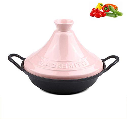 Sywlwxkq Marmite à tajine, marmite en Fonte émaillée, cocotte en céramique braisée Maison Japonaise de Cuisson et réglages de température Four/Rose