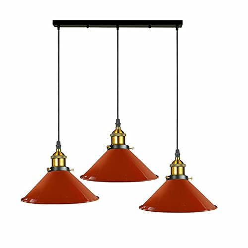LEDSone Vintage Industrie 3 Kopf Hängelampe Decke Anhänger Metall Licht Schatten Kronleuchter Blau Lampe Schatten Dekor(Orange)