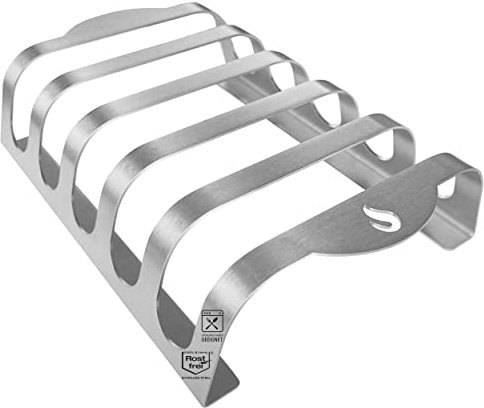 mocisa Rib-Rack Size L (5er) | Rippchenhalter mit Griffen | Das Profi-Tool zum Rippchen-Grillen | Edelstahl | lebensmittelecht | hergestellt in Bayern | für 5 saftige und leckere Spare-Ribs |