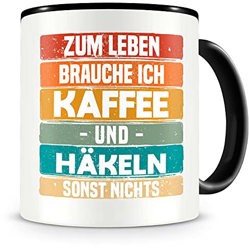Samunshi® Häkeln Tasse mit Spruch Kaffee und Häkeln Geschenk für Häkeln Fans Kaffeetasse groß Lustige Tassen zum Geburtstag schwarz 300ml