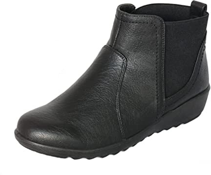Cushion Walk EEE Wide Fitting Chelsea Boots, Slip-on Twin Gusset Low Wedge Ankle Boots (7 UK, Black)