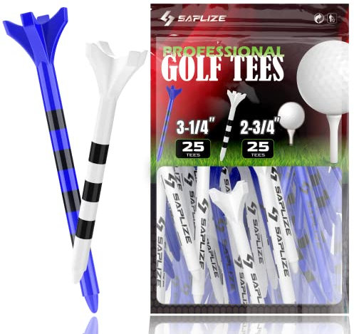 SAPLIZE Kunststoff Golf Tees 50 Stück (2-3/4 & 3-1/4) Reduziert Reibung & Side Spin 4 Zinken Kunststoff Tees, gemischt